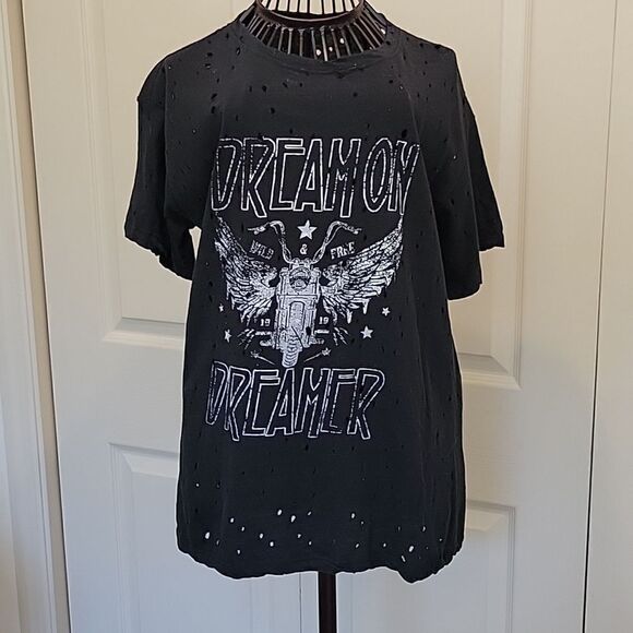ZUTTER Black Dream On Dreamer T-Shirt with Holes Size Small - Picture 3 of 7